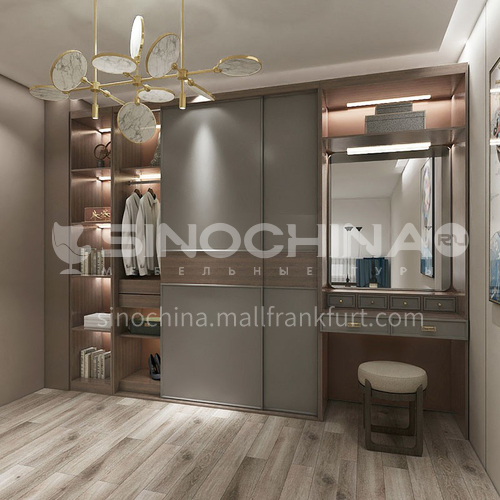Modern style simple design sliding door PVC WITH HDF kitchen wardrobe GW-199